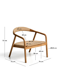 Кресло уличное Derile из дуба с натуральной отделкой и бежевой веревки