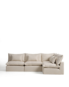 Угловой модульный диван Anarela на 6 мест со съемными чехлами из бежевого льна и вискозы, 327 x 217 