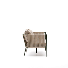 Уличный 2-х местный диван Zivia из веревки цвета экрю и стали зеленого цвета