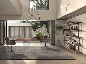 Овальный обеденный стол 1191 из орехового дерева и закаленного стекла