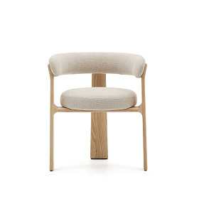 Granite Стул на 3 ножках из бежевого шенилла и массива ясеня в натуральной отделке