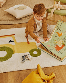 Ковер Pecky бежевый 100% хлопок с рисунком трактора 90 x 150 см