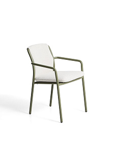 Уличный стул Linosa из зеленого алюминия с бежевой подушкой