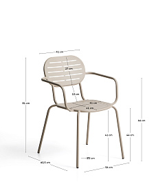 Уличный стул Brai с подлокотниками из оцинкованной стали бежевого цвета