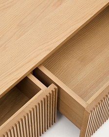 Тумба под телевизор Helvine с 4 ящиками из дубового шпона и закаленного стекла, 200 x 40