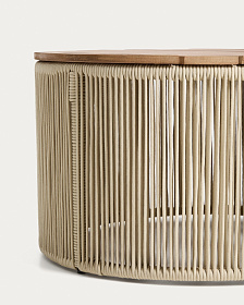 Уличчный столик Dandara из стали, веревки цвета экрю и массива акации Ø70 см