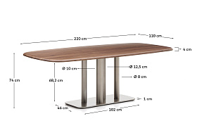 Стол Melvar из орехового шпона с основанием из матовой нержавеющей стали 220 x 110 