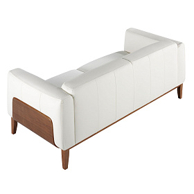 Диван 3-х местный 5353-3P-M9715 /6115 кожаный белый с каркасом из ореха