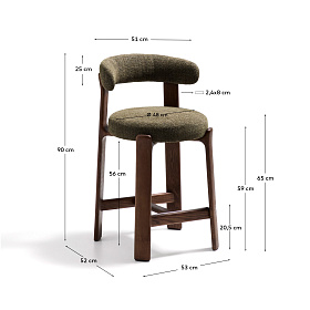 Полубарный стул Granite из зеленой синели и ясеня с отделкой орех 65 см