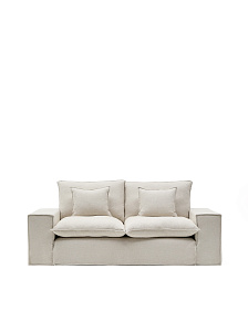 Anarela бежевый льняной диван 2-местный со съемным чехлом и подушками 240 см