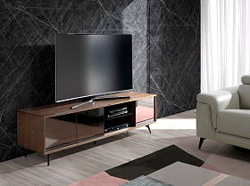 Тумба под телевизор 3223/1403-F-180 из орехового дерева и черного зеркального стекла