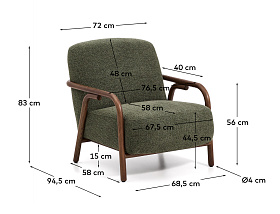 Кресло Sylo из темно-зеленого шенилла и ясеня с отделкой цвета орех