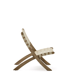 Складное кресло Chabeli из массива акации и шнура кремового цвета