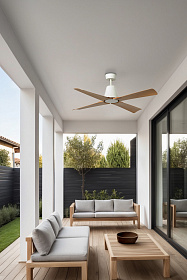 Вентилятор TYPHOON DC Ш1300MM белый / дерево 4Р IP44 19W 3000K