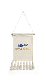 Настенный гобелен из хлопка Tandani бежевого цвета с разноцветными буквами и бахромой, 40 x 50 см