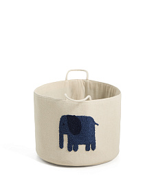 Корзина из хлопка Tandani бежевого цвета с синим слоном 30 см