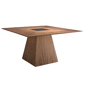 Квадратный обеденный стол MI1412 /1079 из ореха со вставкой из черного стекла