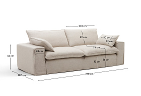 Трехместный диван Anarela из бежевого льна и вискозы со съемным чехлом, 260 см