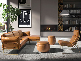 5-местный диван с правым шезлонгом из кожи цвета Camel 6232