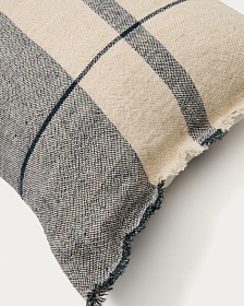Чехол для подушки Eron из льна бежевого и синего цвета с бахромой 40 x 60 см