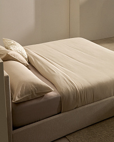 Кровать Nahiri бежевого цвета из шенилла с ящиком для хранения 160 x 200 см