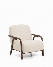 Кресло Sylo из бежевого шенилла и ясеня с отделкой цвета орех