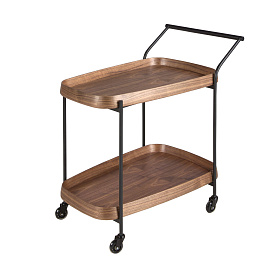Тележка сервировочная 3290 из орехового дерева и черной стали