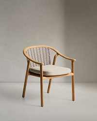 Уличный стул Elunda из тикового дерева и бежевой веревки