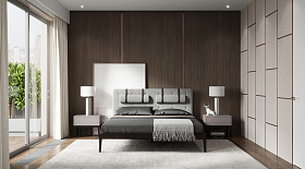 Кровать MARBELLA шпон ореха W, серая рогожка 138 180x200