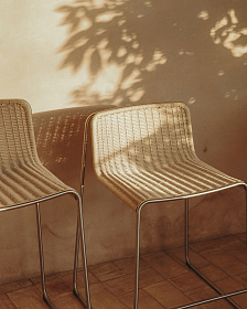 Уличный полубарный стул Tavari из бежевой веревки и стали