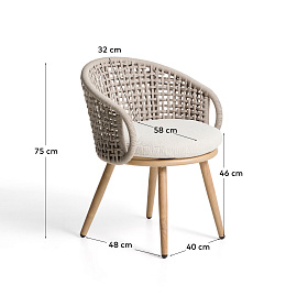 Уличный стул Lidario из алюминия с отделкой под дерево и бежевой веревки