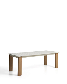 Раздвижной уличный стол Livorno из бежевого алюминия с ножками под дерево, 233(350) x 100 см