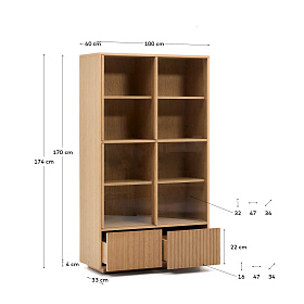 Витрина Helvine 4 двери 2 ящика дубовый шпон и закаленное стекло 100 x 174