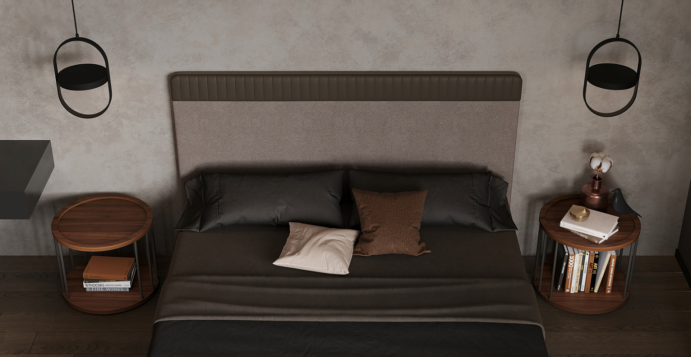 Прикроватный столик MENORCA шпон ореха F, темно-серый матовый лак