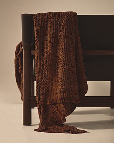 Вафельный плед Nulina из хлопка темно-оранжевого цвета 130 x 170 см