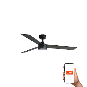 Потолочный вентилятор RUDDER L 3 Ш1320 черный/орех 3 P LED DIM TUYA