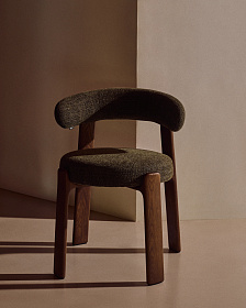 Granite Стул на 4 ножках из зеленого шенилла и массива ясеня в отделке орех