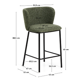 Полубарный стул Ciselia из темно-зеленого шенилла с ножками из черной стали