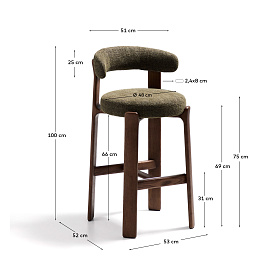 Барный стул Granite из зеленой синели и ясеня с отделкой орех 75 см