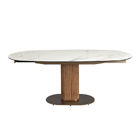 Раздвижной обеденный стол 1165 из ореха и белой керамики