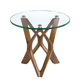Круглый приставной столик 2127/LT17192 из закаленного стекла и ореха