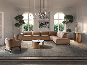 Диван модульный 5-ти местный 6280 с правым шезлонгом из светло-коричневой кожи