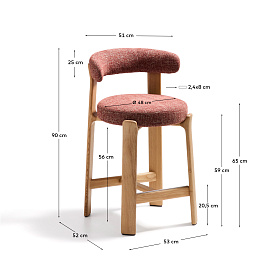 Полубарный стул Granite из терракотовой синели и ясеня с натуральной отделкой 65 см