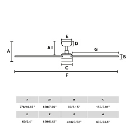 Потолочный вентилятор RUDDER L 4 Ш1320MM черный/орех 4P 18W LED CCT DIM TUYA