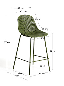 Уличный полубарный стул Quinby из зеленой стали и пластика 65 см