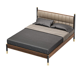 Кровать BENISSA шпон ореха 160x200 черный матовый лак, латунь, экокожа PU63