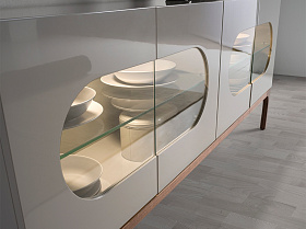 Сервант 3241/CP2205E1 из серого и орехового дерева с внутренней подсветкой