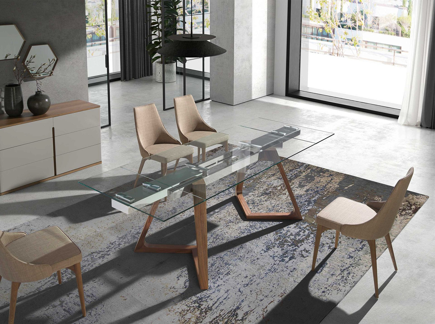 Раздвижной прямоугольный стол 1115/MC1772DT из закаленного стекла