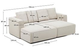 Диван-кровать Marela бежевый шенилл 3-местный с кушеткой слева 236 см