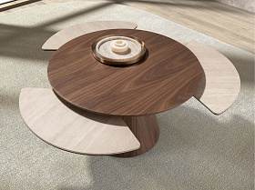 Раздвижной столик 2168 из керамики в мраморной отделке и ореха